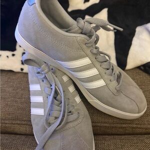 adidas Women's Light Gray Suede Sneakers with White Stripes